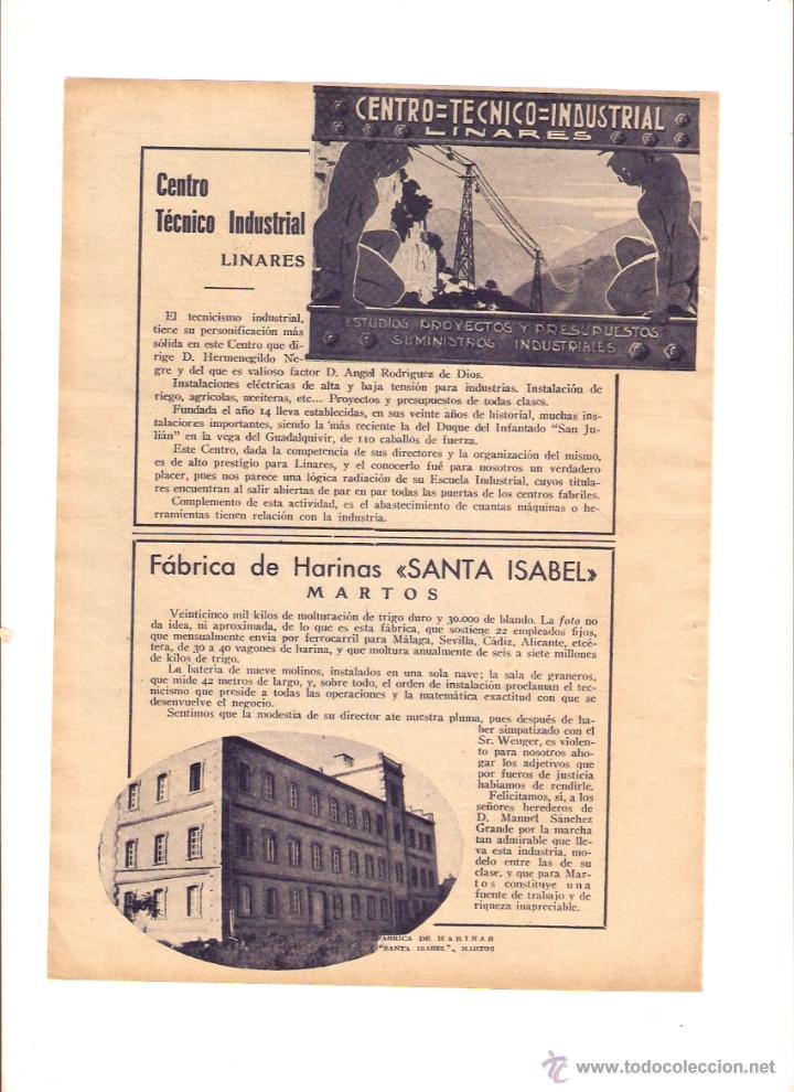 Collecting paper: A&Ntilde;O 1934 RECORTE PRENSA CENTRO TECNICO INDUSTRIAL LINARES FABRICA HARINAS SANTA ISABEL MARTOS