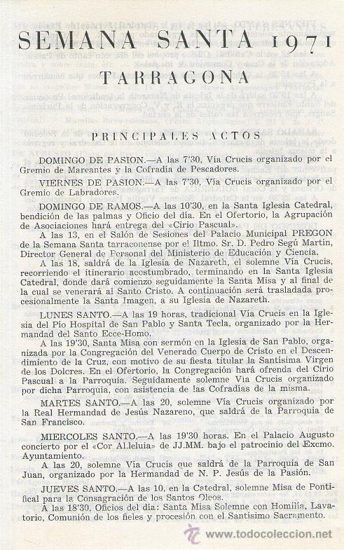Coleccionismo: Tarragona - Programa Semana Santa - A&ntilde;o 1971 (Con anexo) - Foto 2