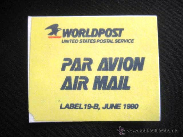 Colecionismo: COLECCIONISMO POSTAL. ETIQUETA AEREA..USA. A&Ntilde;OS 90. ENVIO INCLUIDO.