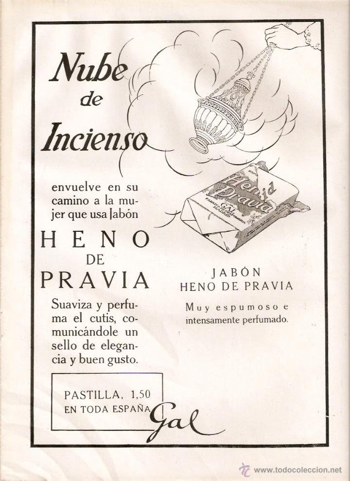 Collectionnisme: A&Ntilde;O 1924 RECORTE PRENSA PUBLICIDAD PASTILLA DE JABON HENO DE PRAVIA NUBE DE INCIENSO PERFUMERIA GAL