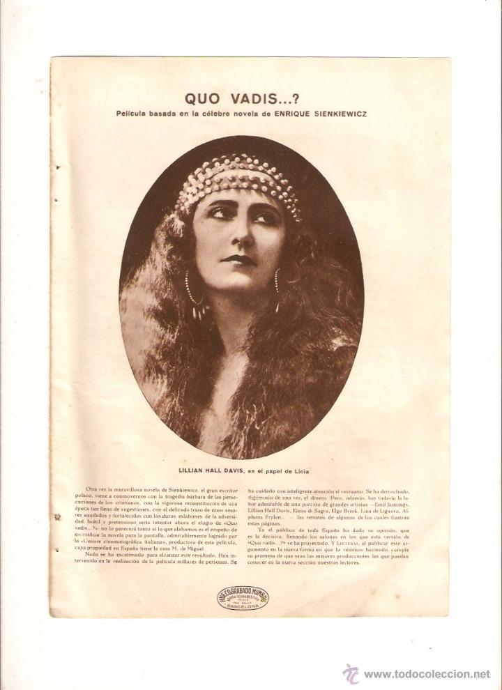 Coleccionismo: A&Ntilde;O 1926 RECORTE PRENSA CINE PELICULA QUO VADIS...? LILLIAN HALL DAVIS ALPHONS FRYLAND