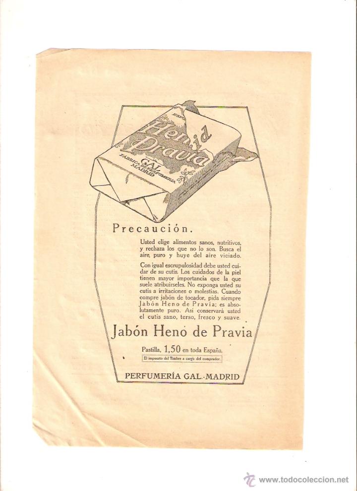 Coleccionismo: A&Ntilde;O 1926 RECORTE PRENSA PUBLICIDAD PASTILLA DE JABON HENO DE PRAVIA PERFUMERIA GAL