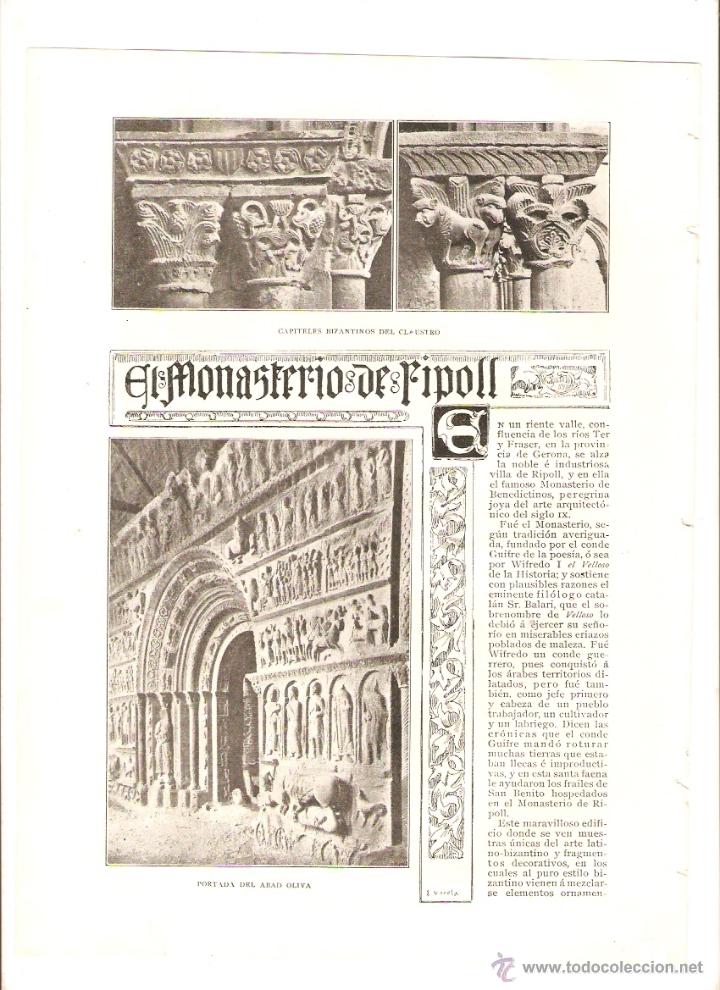 Coleccionismo: A&Ntilde;O 1903 RECORTE PRENSA EL MONASTERIO DE RIPOLL ROMANICO MONESTIR CLAUSTRO