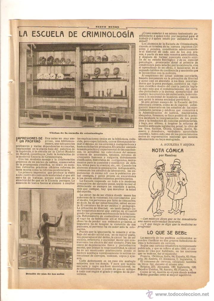 Coleccionismo: A&Ntilde;O 1907 RECORTE PRENSA LA ESCUELA DE CRIMINOLOGIA DE MADRID