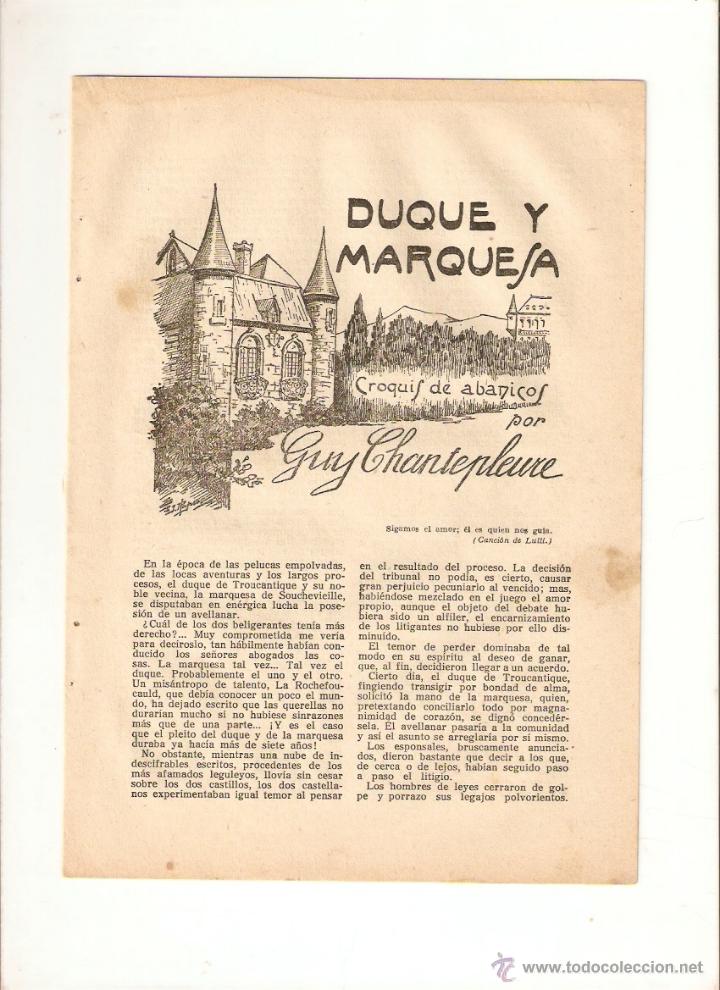 Coleccionismo: A&Ntilde;OS 20 RECORTE PRENSA RELATO CORTO DUQUE Y MARQUESA GUY CHANTEPLEURE DIBUJO RAPSOS