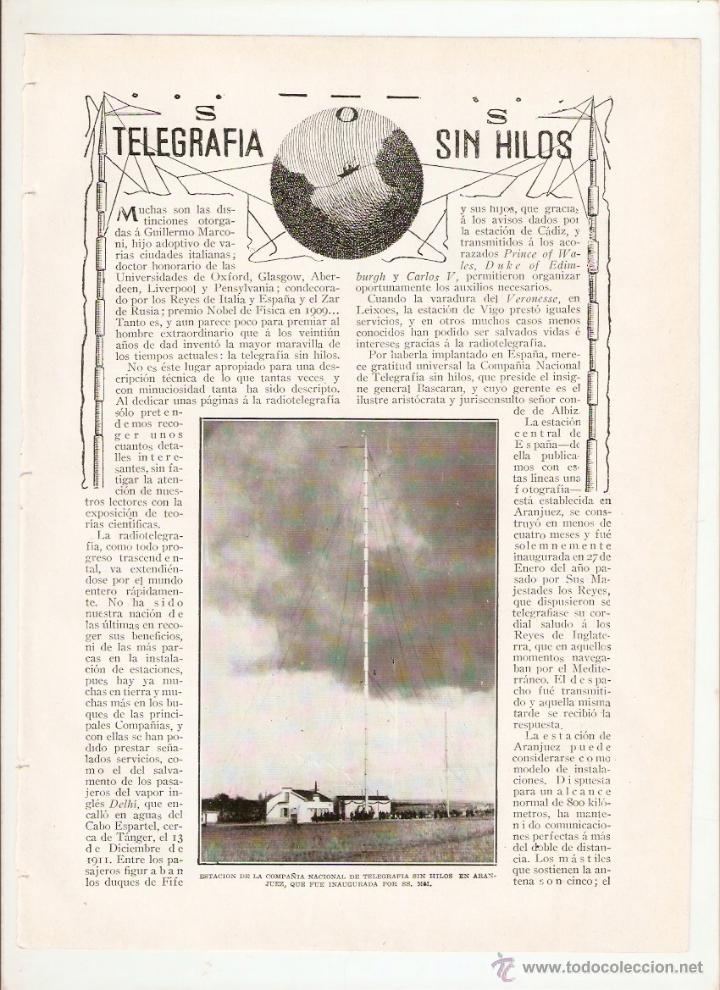 Colecionismo: A&Ntilde;O 1913 RECORTE PRENSA COMUNICACIONES LA TELEGRAFIA SIN HILOS