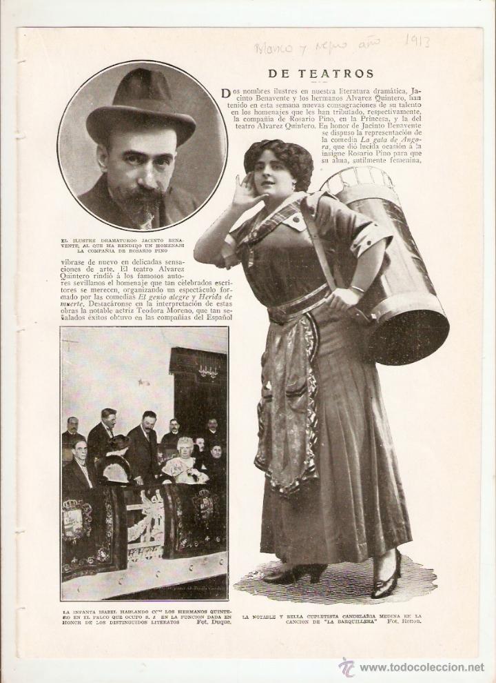 Coleccionismo: A&Ntilde;O 1913 RECORTE PRENSA TEATRO ARTISTAS CANDELARIA MEDINA ZACCONI LA GOTA TONADILLERA