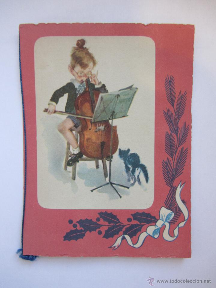 Coleccionismo: Antigua Tarjeta de Felicitaci&oacute;n Ni&ntilde;o tocando el violin.