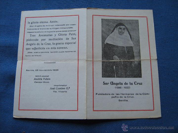 Coleccionismo: ANTIGUA ESTAMPA DIPTICO CON NOVENA DE SANTA ANGELA DE LA CRUZ - 1846/1932 - DOBLEZ CENTRAL