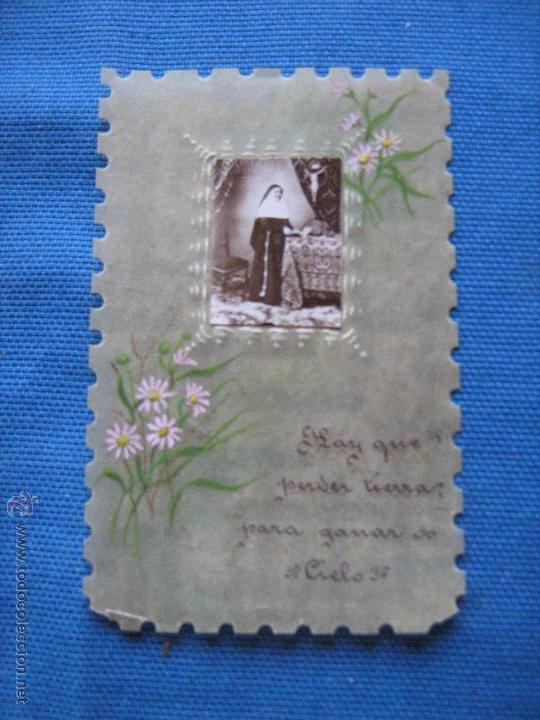 Coleccionismo: ANTIGUA ESTAMPA DECORADA A MANO DE SANTA ANGELA DE LA CRUZ