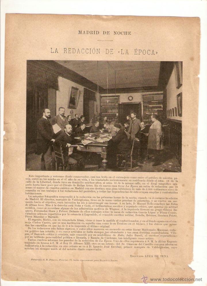 Coleccionismo: A&Ntilde;O 1896 RECORTE PRENSA LA REDACCION DE LA EPOCA MADRID DE NOCHE