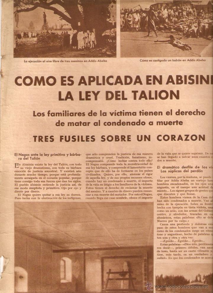 Coleccionismo: A&Ntilde;OS 30 RECORTE PRENSA APLICACION DE LA LEY DEL TALION EN ABISINIA EJECUCION DESFILE DE LOS VIERNES