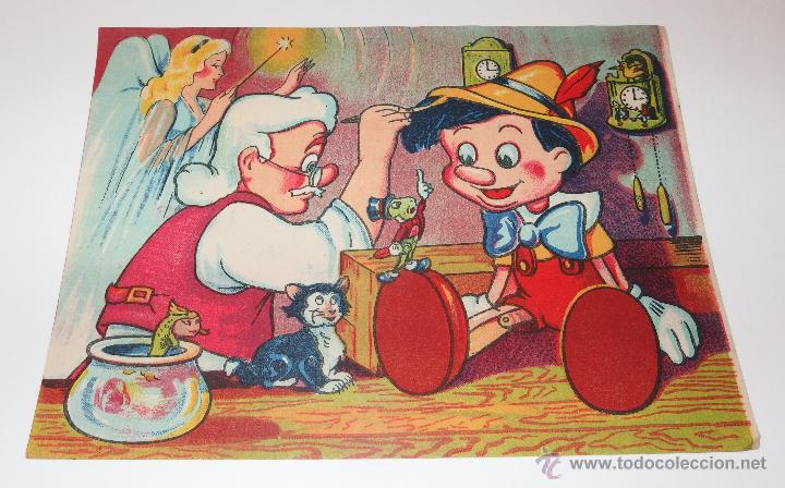 Coleccionismo: PINOCHO,DISNEY,LITOGRAF&Iacute;A PARA NECESER O PUZZLE DE CUBOS,DE LOS A&Ntilde;OS 40