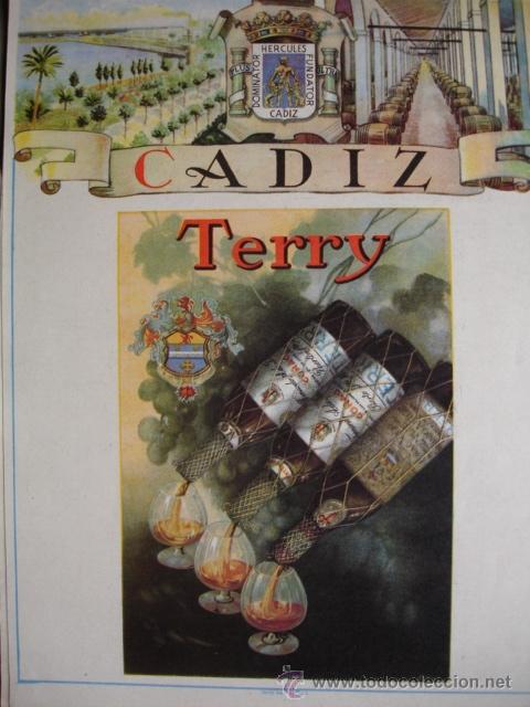 Colecionismo: CADIZ TERRY . LAMINA PUBLICITARIA CON ORLA .AL DORSO MAPA DE LA PROVINCIA.FOLIO