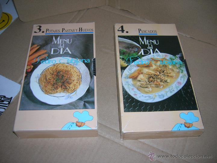 Coleccionismo: 2 VHS de la colecci&oacute;n Men&uacute; del d&iacute;a por Pedro Subijana. N&ordm; 3 potajes, pastas y huevos. N&ordm; 4 pescados