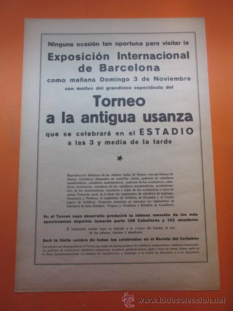 Coleccionismo: PUBLICIDAD 1929 -COLECCION VARIOS- EXPOSICION INTERNACIONAL DE BARCELONA TORNEO EN EL ESTADIO
