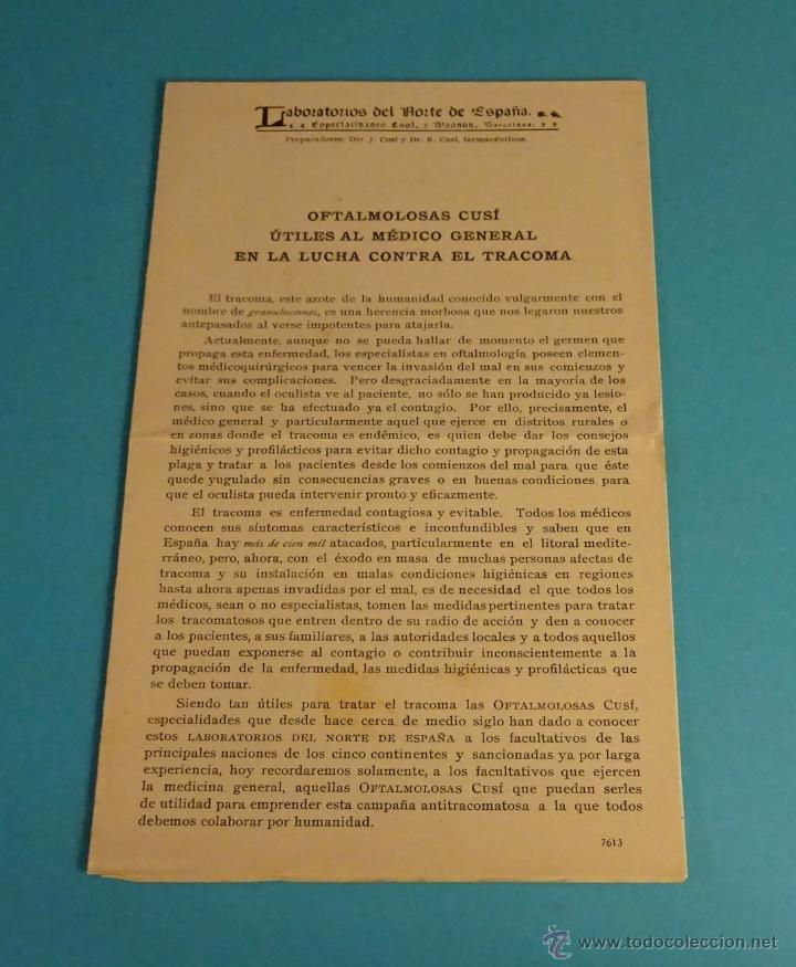 Coleccionismo: TR&Iacute;PTICO. OFTALMOLOSAS CUSI CONTRA EL TRACOMA. LABORATORIOS DEL NORTE DE ESPA&Ntilde;A - Foto 1