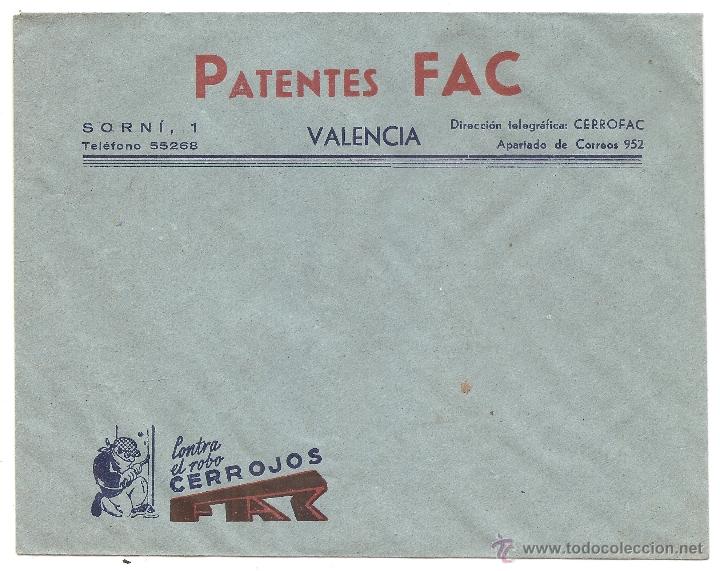 Coleccionismo: Valencia. Sobre publicitario de cerrojos FAC