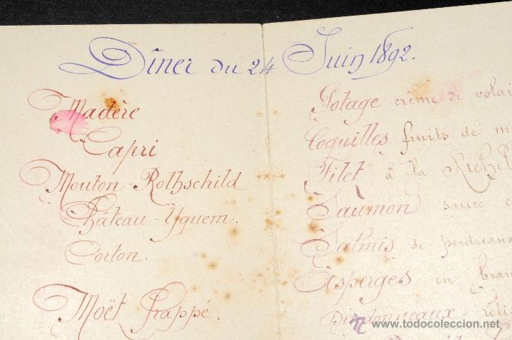 Coleccionismo: TARJETA DE MENU EN FRANCES S-XIX - Foto 3