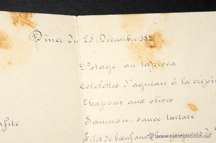 Coleccionismo: TARJETA DE MENU EN FRANCES XIX - Foto 3