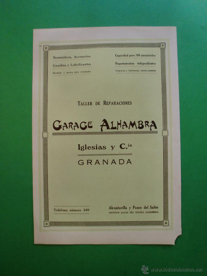 Coleccionismo: GARAGE ALHAMBRA IGLESIAS Y CIA. GRANADA NEUMATICOS ACCESORIOS GASOLINA LUBRIFICANTES - 1925