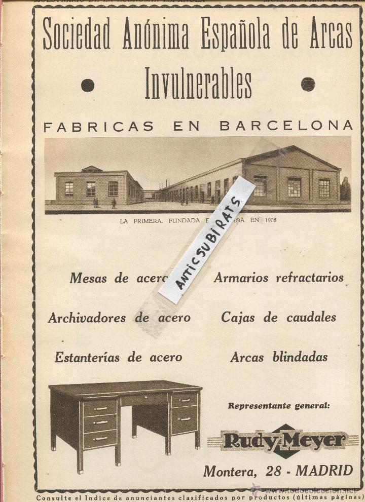 Collectionnisme: HOJA PUBLICIDAD GRANDE 24 X 33 CM A&Ntilde; 1935 SOCIEDAD ANONIMA ESPA&Ntilde;OLA DE ARCAS INVULNERABLES RUDYMEYER