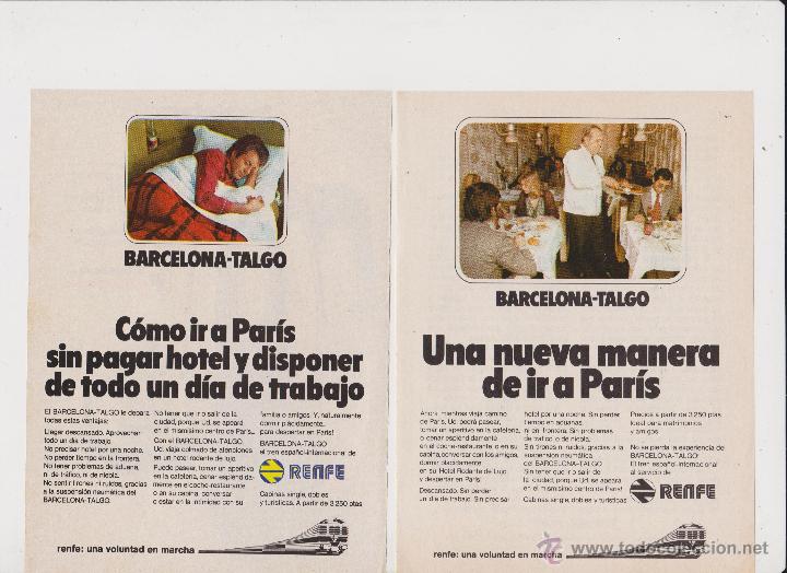 Colecionismo: 2 anuncios publicidad tren renfe