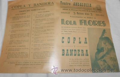 Coleccionismo: PROGRAMA DEL TEATRO ANDALUCIA DE C&Aacute;DIZ DE 1955, LOLA FLORES, COPLA Y BANDERA