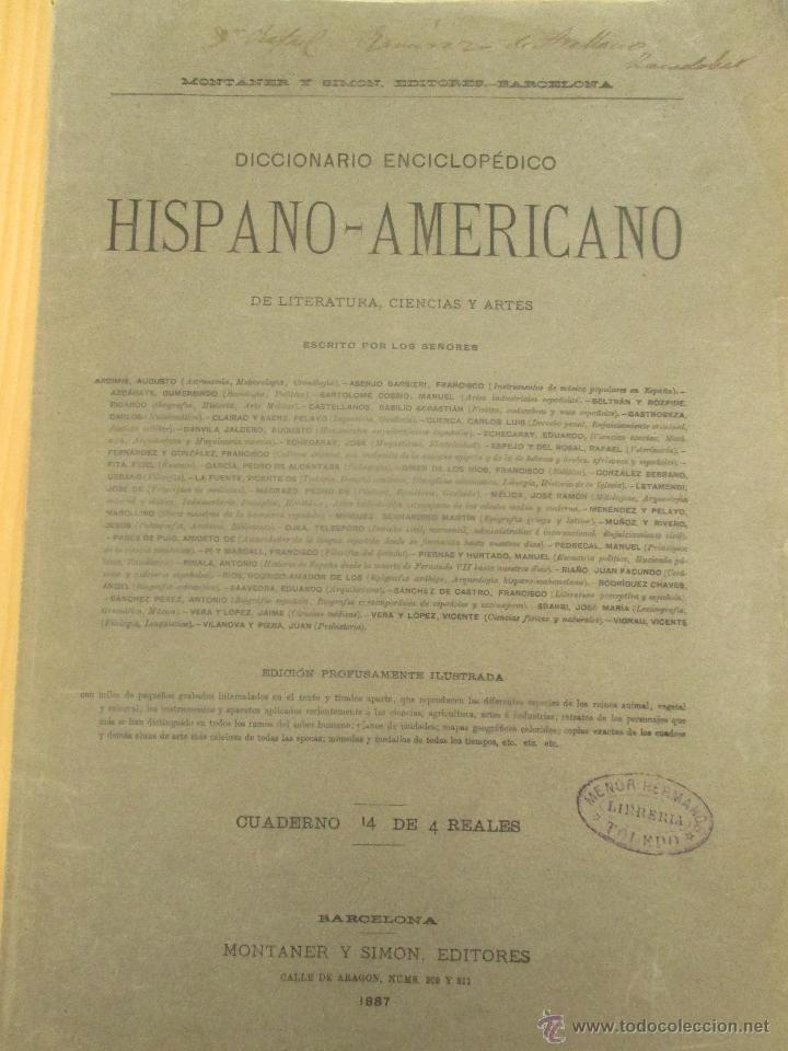 Coleccionismo: DICCIONARIO ENCICLOP&Eacute;DICO HISPANO-AMERICANO,n&ordm; 14, BARCELONA 1887 MONTANER Y SIM&Oacute;N.HNOS MENOR Toledo