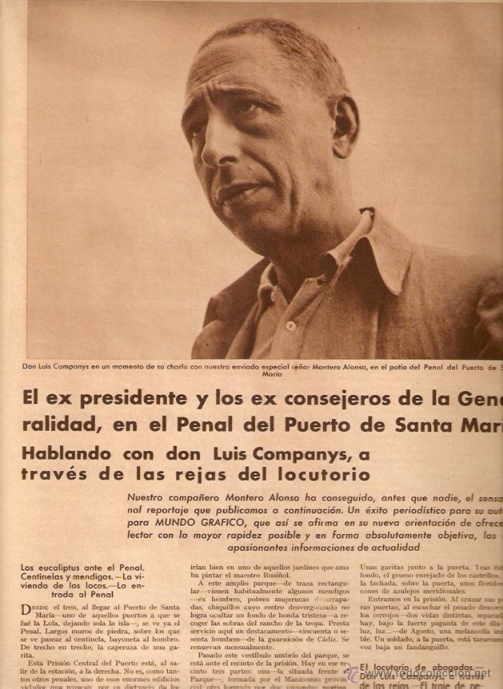 Coleccionismo: A&Ntilde;O 1935 RECORTE PRENSA ENTREVISTA A LLUIS COMPANYS CAMARASA LLUHI PENAL DE SANTA MARIA PRISION