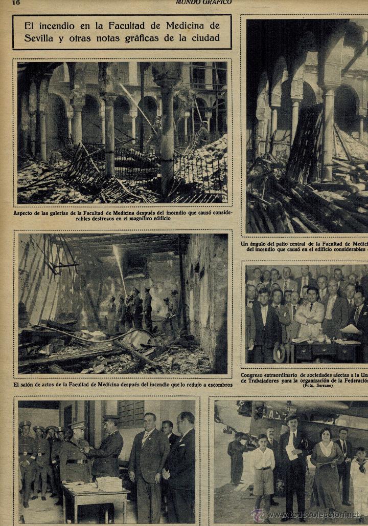 Coleccionismo: A&Ntilde;O 1931 RECORTE PRENSA SEVILLA INCENDIO FACULTAD MEDICINA CONGRESO UGT AMBULANCIA CRUZ ROJA