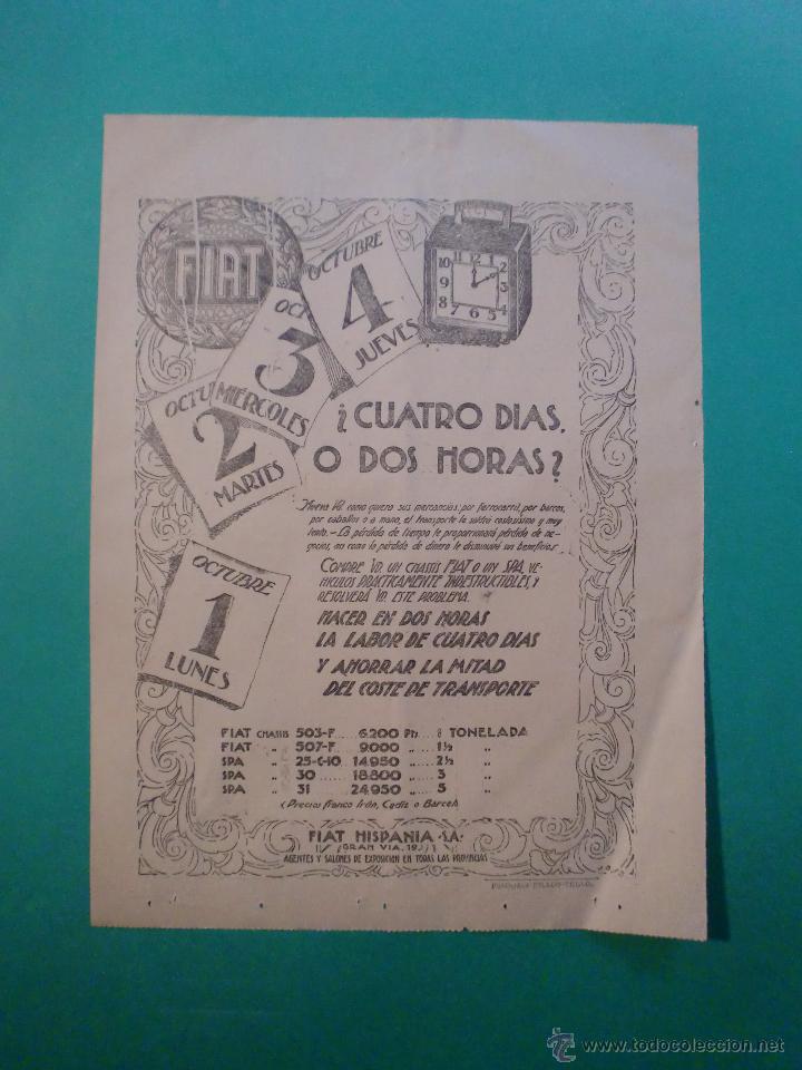 Coleccionismo: FIAT LISTADO DE PRECIOS DE CHASSIS Y SPA - FIAT HISPANIA S.A. - 29/10/1927