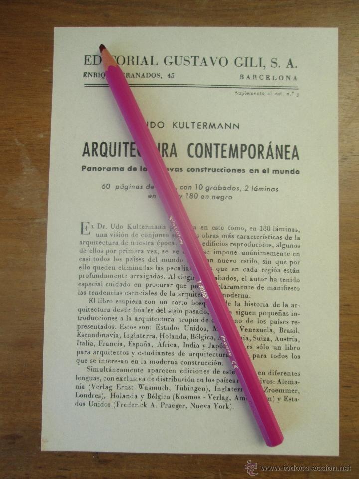 Coleccionismo: Folleto Arquitectura contempor&aacute;nea, Udo Kultermann. Editorial Gustavo Gili, S.A. Barcelona