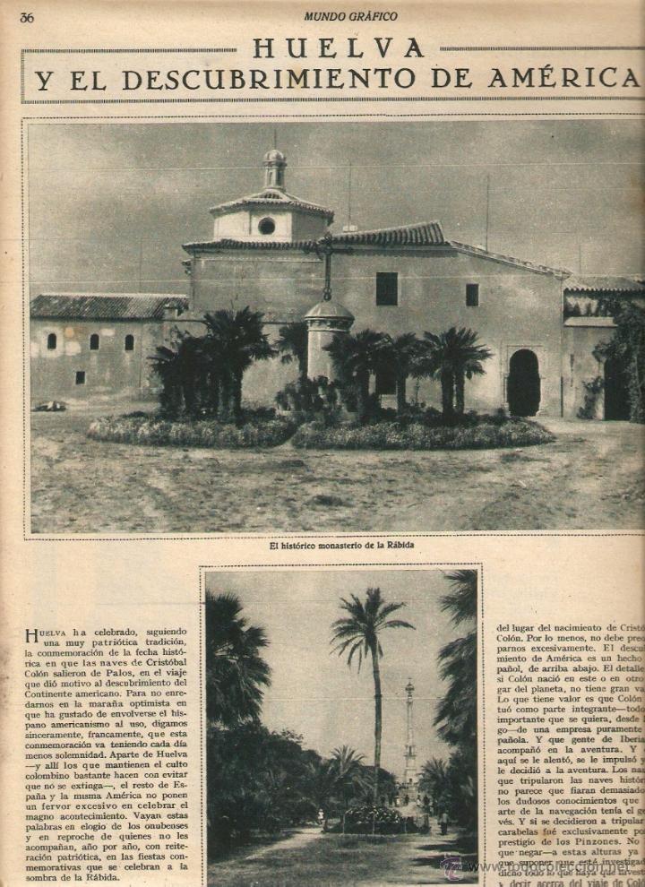 Coleccionismo: A&Ntilde;OS 30 RECORTE PRENSA HUELVA LA RABIDA MONUMENTO CRISTOBAL COLON DESCUBRIMIENTO DE AMERICA