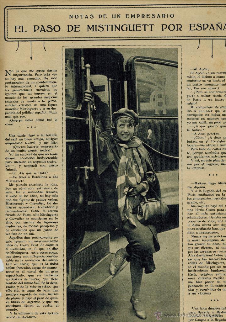 Collezionismo: A&Ntilde;OS 30 RECORTE PRENSA MISTINGUETT EN BARCELONA CANTANTE VEDETTE ACTRIZ ARTISTA TEATRO CABARET