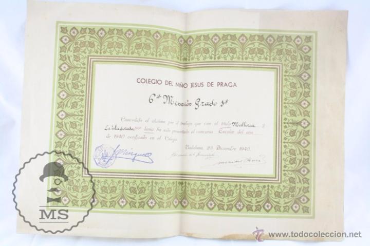 Coleccionismo: Antiguo Diploma Escolar - A&ntilde;o 1940 - Trabajo Sobre Mallorca - Colegio Ni&ntilde;o Jes&uacute;s Praga, Badalona