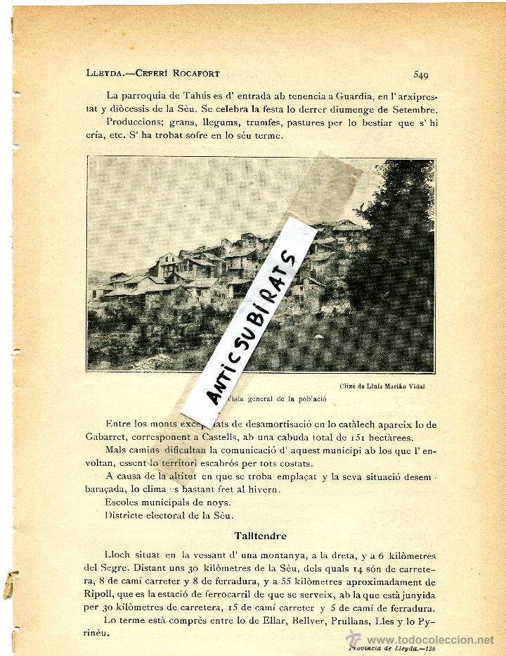 Coleccionismo: ANY 1913 TAHUS TAUS VALLS D' AGUILAR FOTO , SEGELL MUNICIPAL TALLTENDRE RIU SERC CERC ORDEN