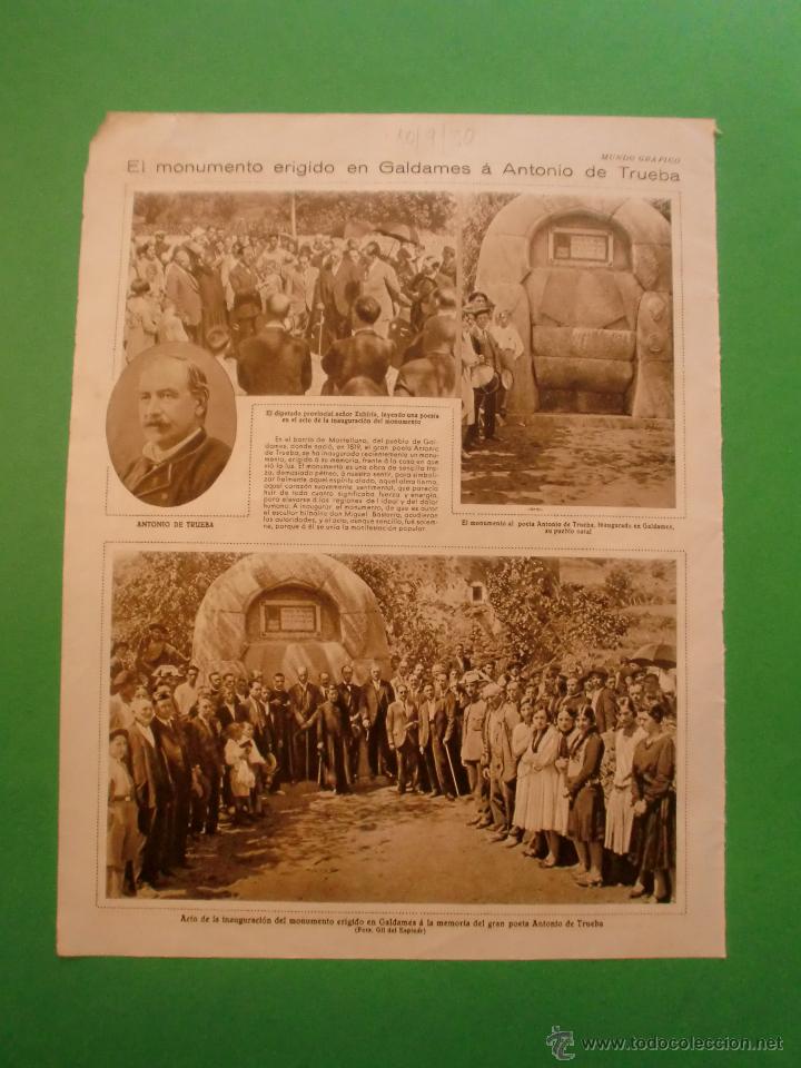 Collecting paper: MONUMENTO EN GALDAMES A ANTONIO DE TRUEBA - EL INFANTE DON JUAN  INGRESO  ESCUELA NAVAL - 10/9/1930