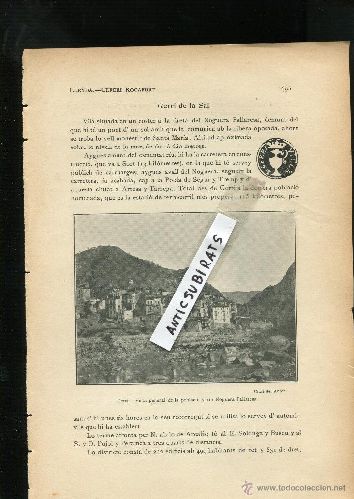 Coleccionismo: ANY 1913 DESCRIPCIO DE GERRI DE LA SAL FOTOS ANTIGUES MONESTIR ISIL ALOS JOU LLADORRE LLAVORSI