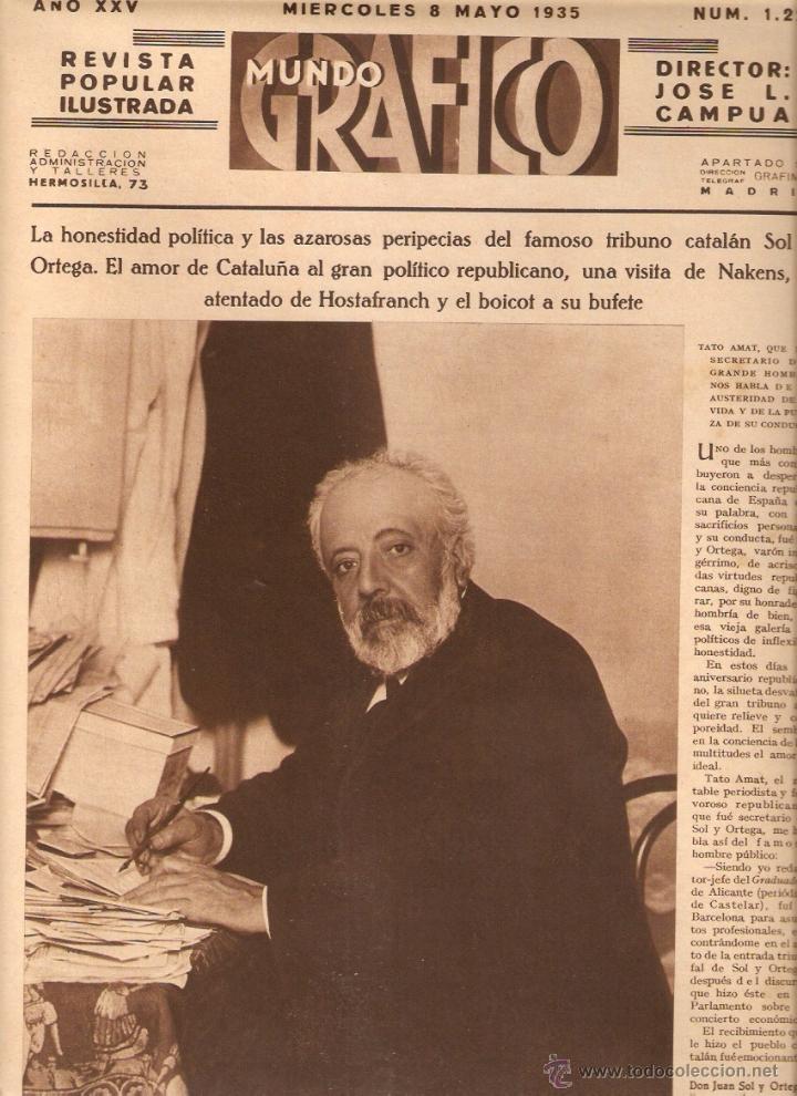 Coleccionismo: A&Ntilde;O 1935 RECORTE PRENSA POLITICA ENTREVISTA A TATO AMAT SOBRE SOL Y ORTEGA REPUBLICA