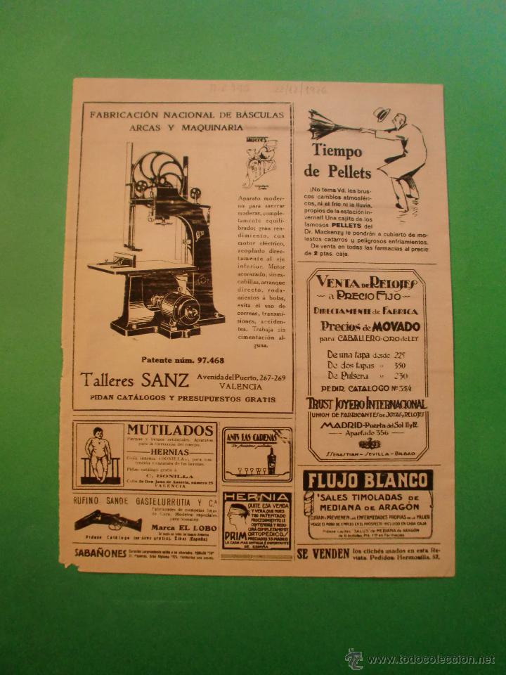 Collectionnisme: FABRICACION DE BASCULAS ARCAS MAQUINARIA TALLERES SANZ - ESCOPETAS EL LOBO - PATH&Eacute;-BABY - 22/12/1926