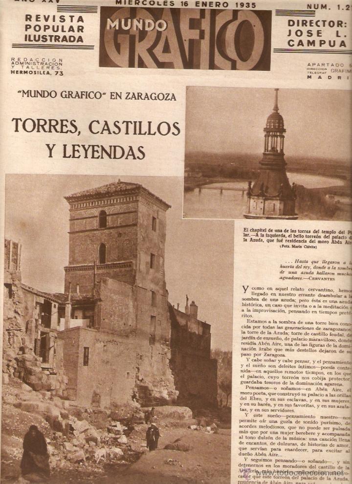 Coleccionismo: A&Ntilde;O 1935 TORRES CASTILLOS LEYENDAS PALACIO DE LA AZUDA ABEN AIRE TORRE DE LOS PANETES ZARAGOZA