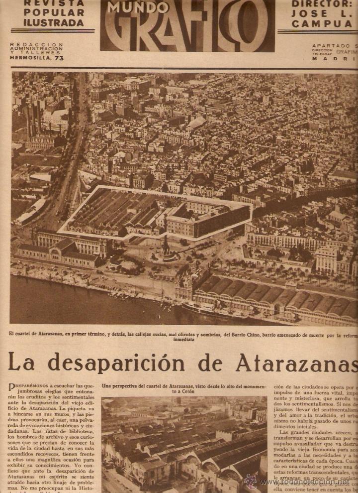 Coleccionismo: A&Ntilde;O 1935 RECORTE PRENSA BARCELONA DESAPARICION CUARTEL ATARAZANAS LA MAESTRANZA PORTAL SAN ANTONIO