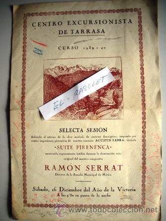 Coleccionismo: PROGRAMA DEL CENTRO EXCURSIONISTA DE TARRASA- CURSO 1939 - 40- SELECTA SESION - RAMON SERRAT - - Foto 1