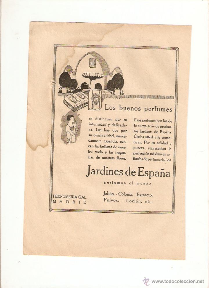 Collectionnisme: A&Ntilde;O 1925 RECORTE PRENSA PUBLICIDAD PERFUME JARDINES DE ESPA&Ntilde;A PERFUMERIA GAL MADRID