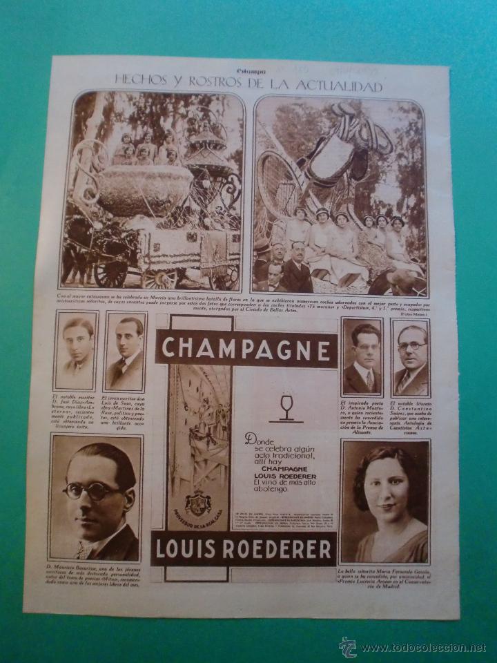 Collecting paper: BATALLA DE FLORES EN MURCIA - CHAMPAGNE LOUIS ROEDERER - SANGRE Y ARENA - 29/4/1930