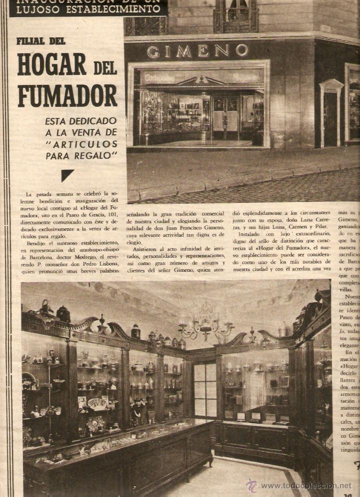 Colecionismo: A&Ntilde;O 1953 RECORTE PRENSA PUBLICIDAD INAUGURACION ESTABLECIMIENTO GIMENO HOGAR DEL FUMADOR REGALOS
