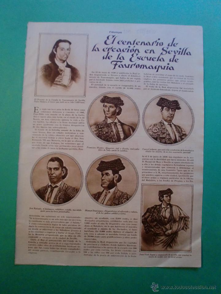 Collecting paper: CENTENARIO DE LA CREACION EN SEVILLA DE LA ESCUELA DE TAUROMAQUIA - 5/8/1930