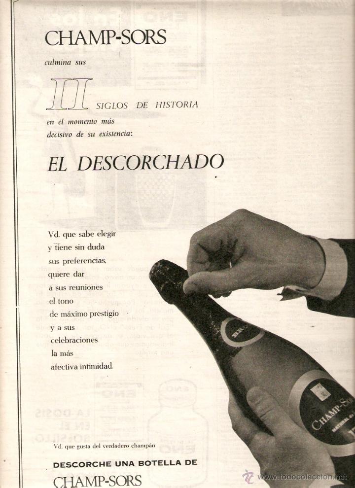 Collecting paper: A&Ntilde;O 1964 RECORTE PUBLICIDAD BEBIDAS CHAMPAN CAVA CHAMP-SORS CAMP SORS DESCORCHADO ENO SAL DE FRUTA
