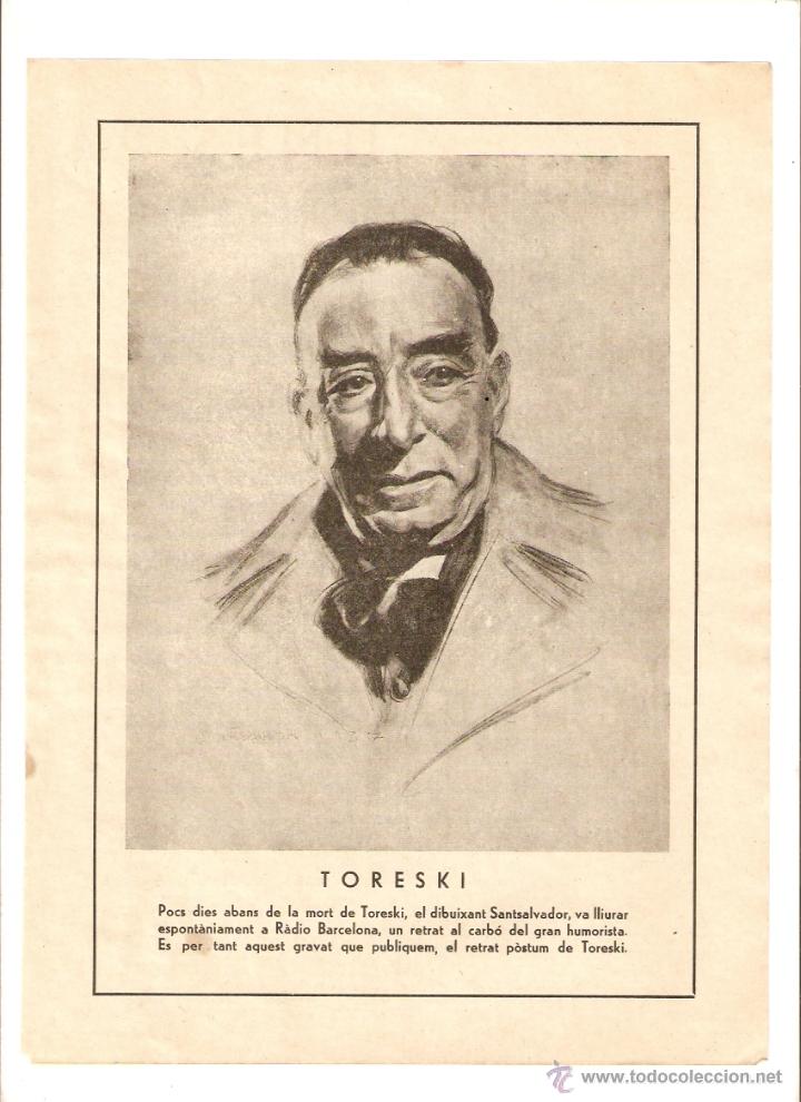Collectionnisme: A&Ntilde;O 1937 RECORTE PRENSA DIBUJO CARBON SANTSALVADOR RETRATO TORESKI JOSEP TORRES VILALTA